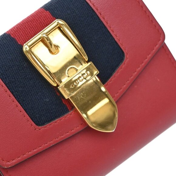 GUCCI Logo Sylvie Compact Trifold Wallet Leather Red GHW Made in Italy 37KB092 - Picture 8 of 13